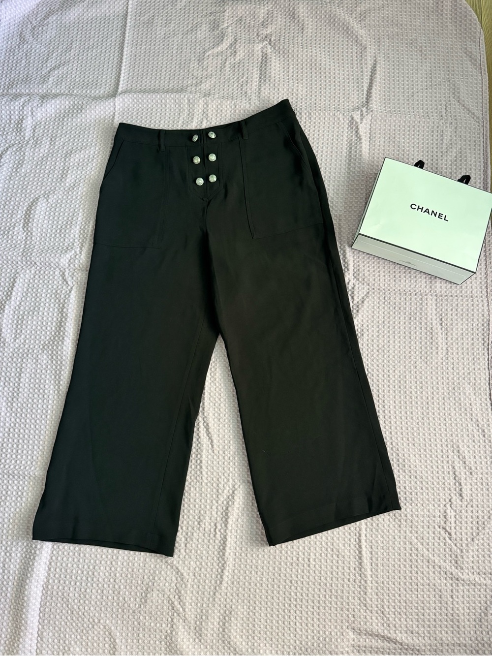 Karl Lagerfeld Black Wide-Leg Sailor Button Pants